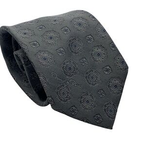 Oscar de la Renta Men's Silk Necktie Gray‎ Blue Medallion Designer Tie